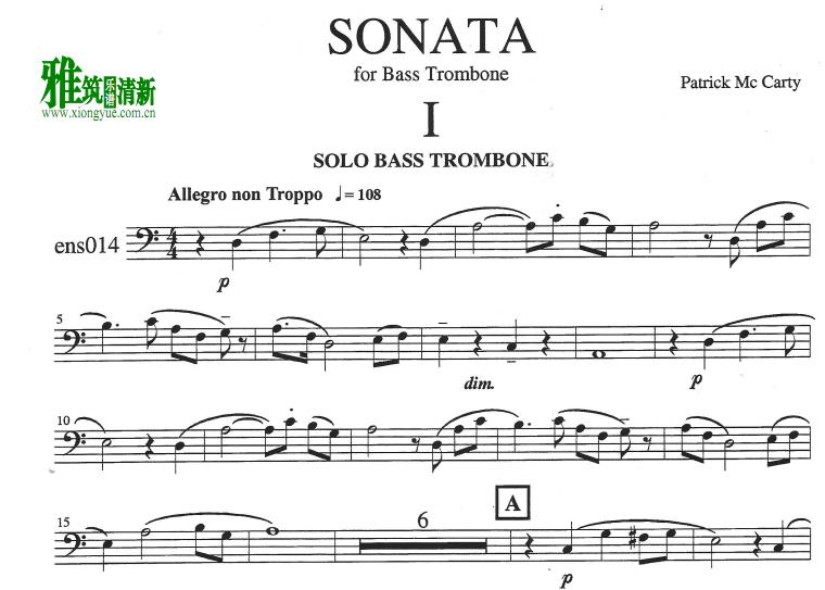 PATRICK MC CARTY - SONATA FOR BASS TROMBONE 低音长号谱