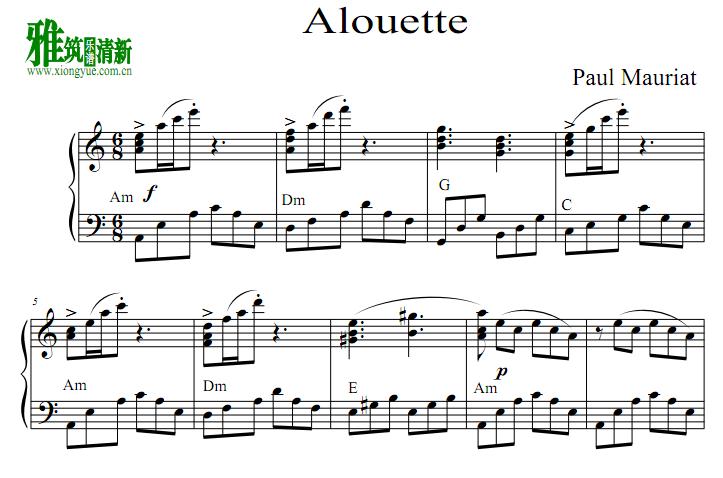 Paul Mauriat - alouette钢琴谱