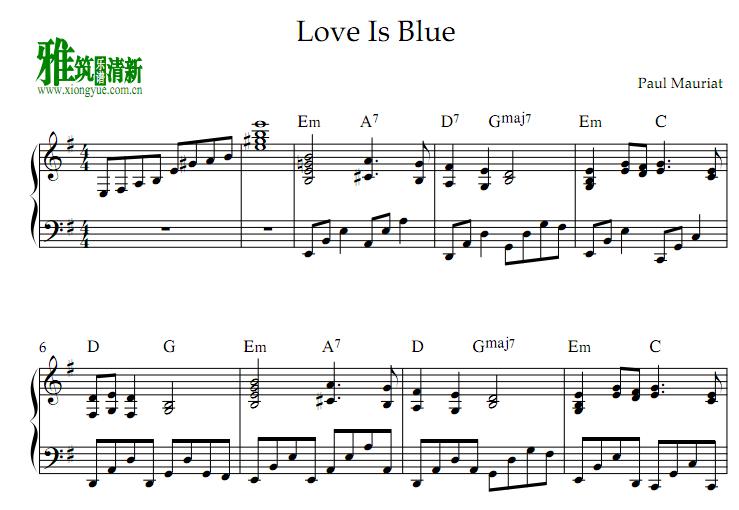 保罗·莫里哀Paul Mauriat – Love is Blue钢琴谱