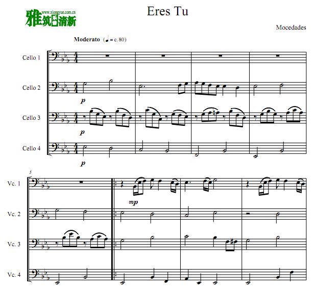 Eres Tu大提琴四重奏谱