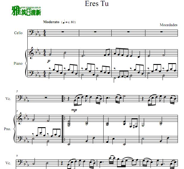 Eres Tú大提琴钢琴谱 Eres Tu大提琴钢琴合奏谱