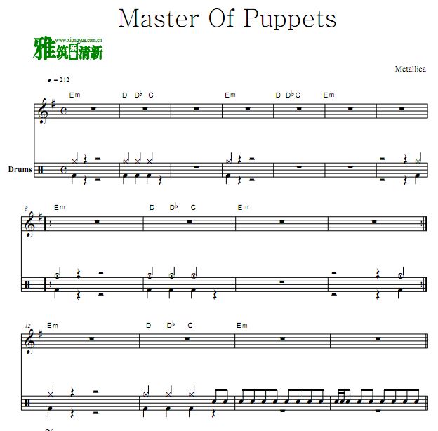 METALLICA金属乐队 Master of Puppets鼓谱