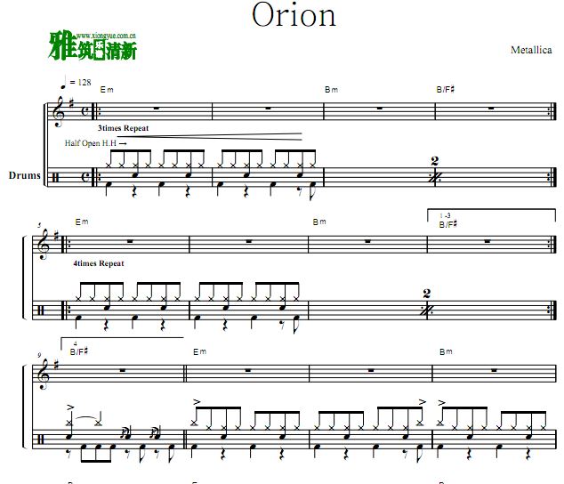 METALLICA 乐队 Orion鼓谱