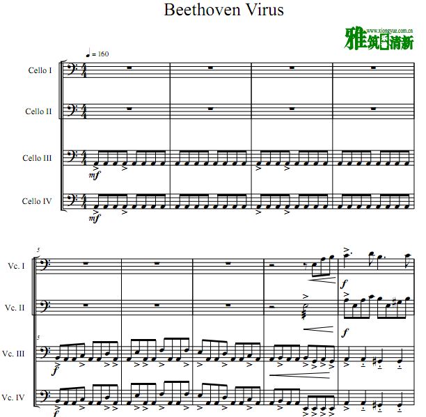 贝多芬病毒 Beethoven Virus 大提琴四重奏谱