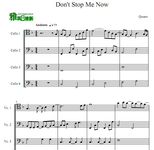 Don't Stop Me Now 大提琴四重奏谱