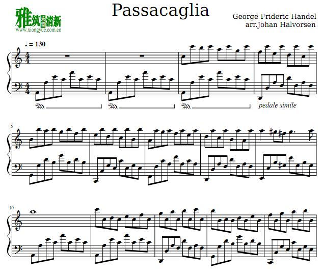Handel Halvorsen 帕萨卡利亚 Passacaglia 钢琴谱