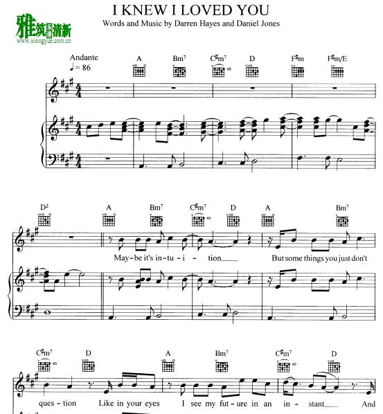 Savage Garden - I Knew I Loved You 正谱 钢琴谱