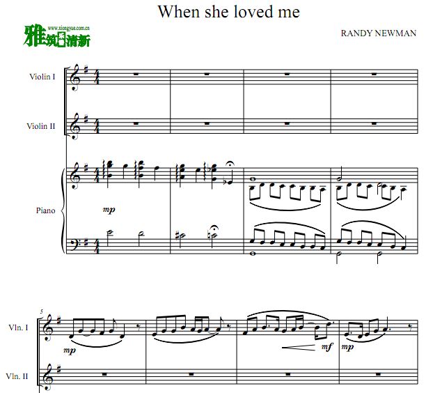 When She Loved Me 小提琴钢琴三重奏谱