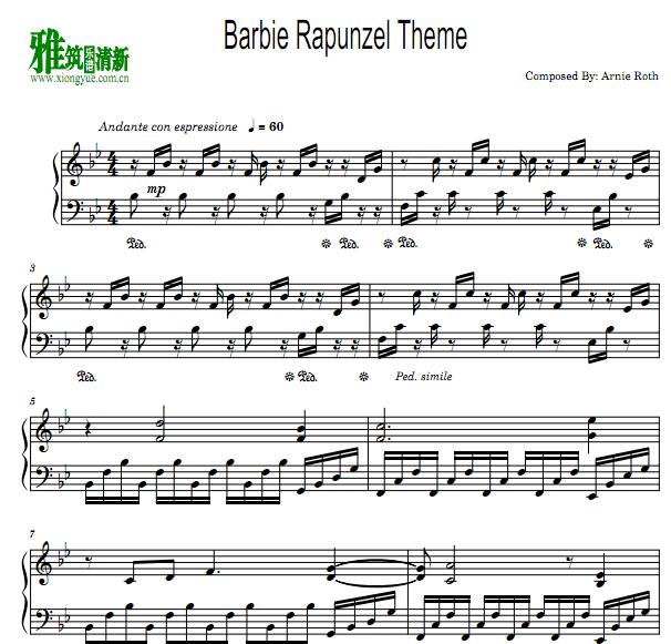 芭比之长发公主Barbie Rapunzel Theme主题曲钢琴谱