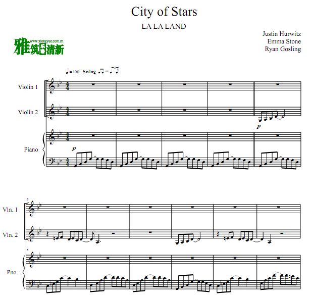 City Of Stars 小提琴钢琴三重奏谱
