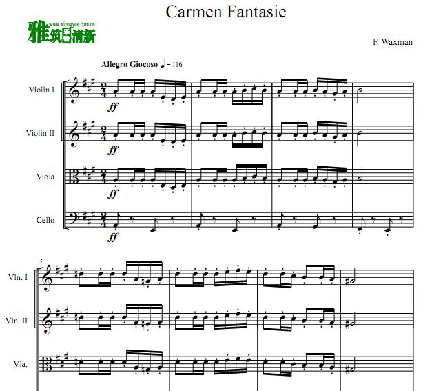 F. Waxman - Carmen Fantasy 弦乐四重奏谱