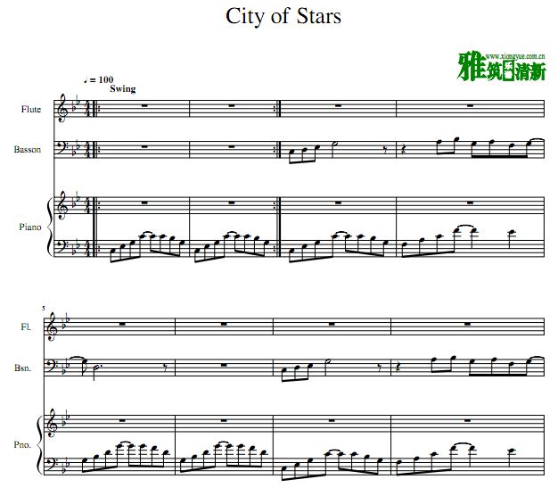 City Of Stars 管乐钢琴三重奏谱