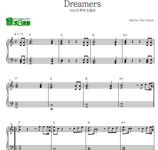 Dreamers 2022世界杯主题曲钢琴谱