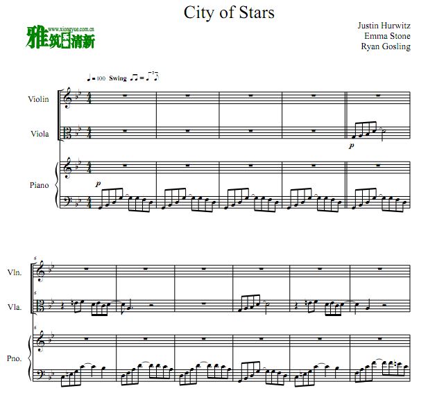 City Of Stars 小提琴中提琴钢琴谱