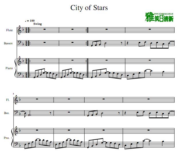 City Of Stars 巴松长笛钢琴三重奏谱