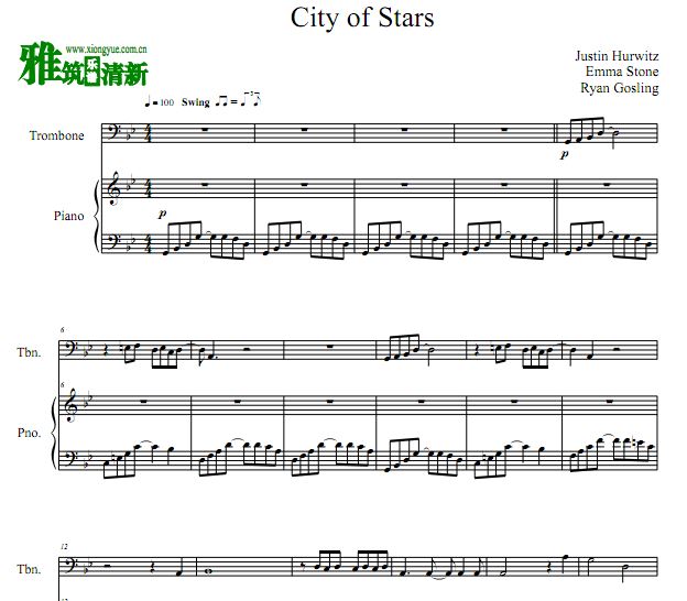 City Of Stars 长号谱 钢琴伴奏谱