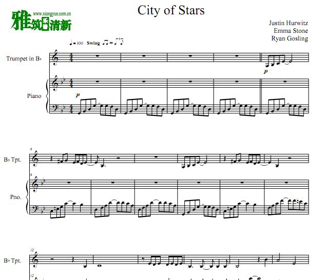 City Of Stars 小号钢琴合奏谱 爱乐之城主题曲小号谱