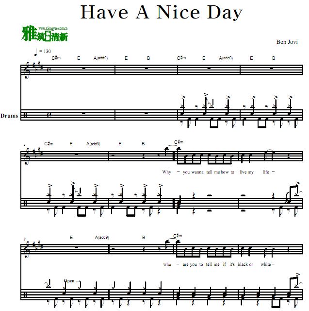 邦乔维乐队 Have A Nice Day 鼓谱
