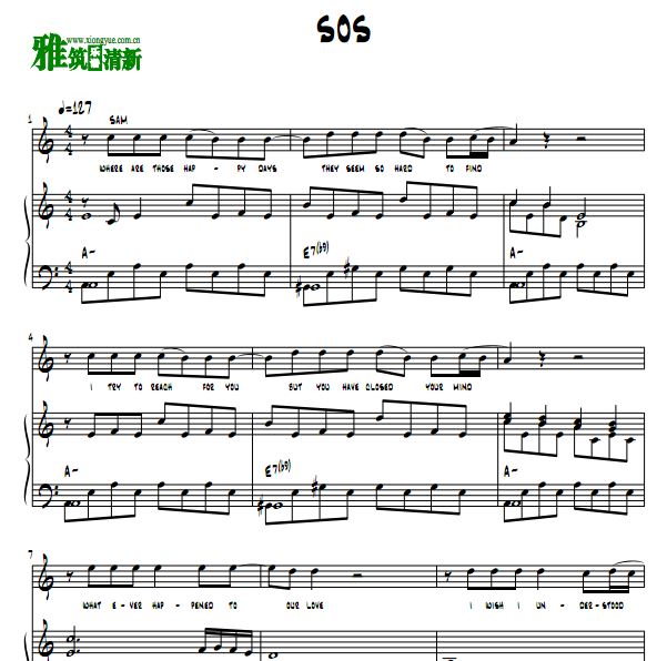 妈妈咪呀 SOS声乐正谱 钢琴伴奏谱