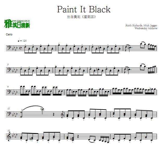 Wednesday 星期三 Paint It Black大提琴谱
