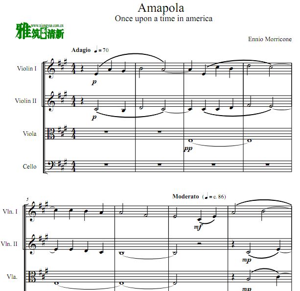 Amapola 美国往事弦乐四重奏谱