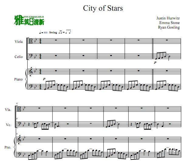 City Of Stars 爱乐之城中提大提钢琴合奏谱