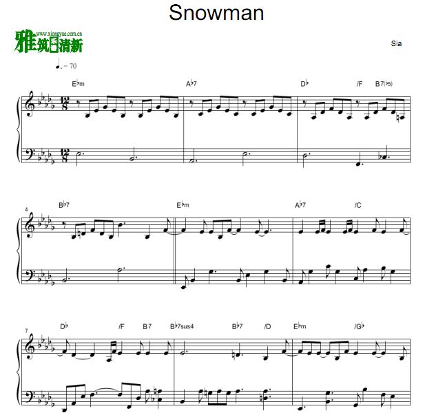 Sia - Snowman独奏钢琴谱