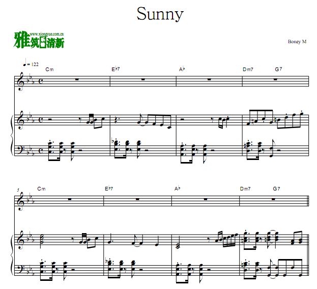 Boney M - Sunny 钢琴弹唱谱 正谱 歌谱