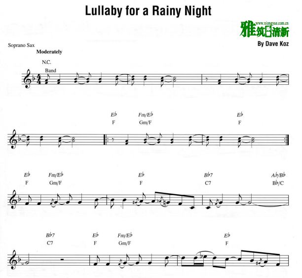 Dave koz - Lullaby for a Rainy Night 高音萨克斯谱