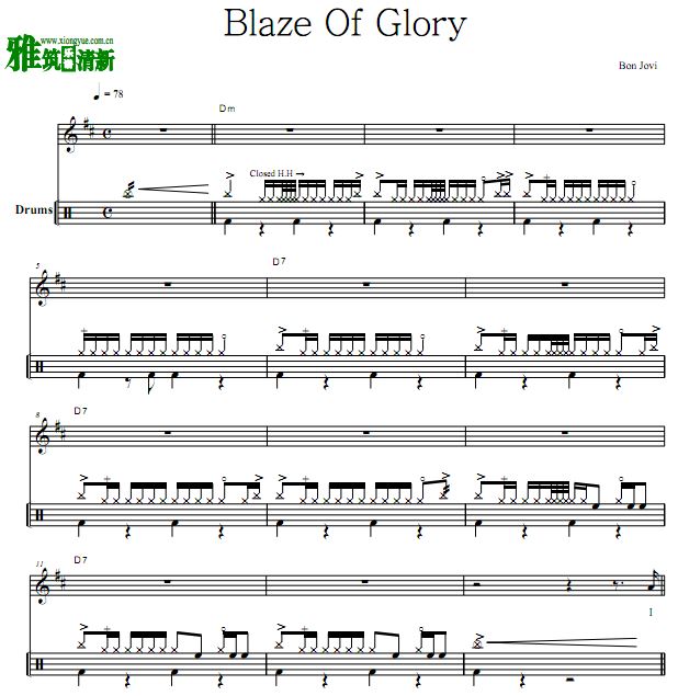 邦乔维乐队  Bon Jovi - Blaze Of Glory 鼓谱