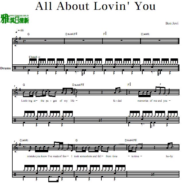 Bon Jovi乐队鼓谱 - All About Lovin' You 鼓谱