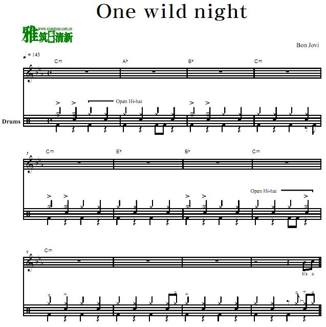 邦乔维乐队鼓谱 One Wild Night 鼓谱