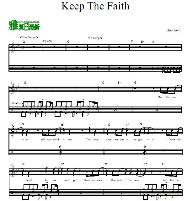 邦乔维乐队鼓谱   Keep the Faith鼓谱