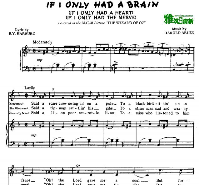 绿野仙踪 If i only had a brain钢伴声乐谱