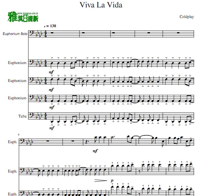 Viva La Vida 上低音号大号 管乐五重奏谱