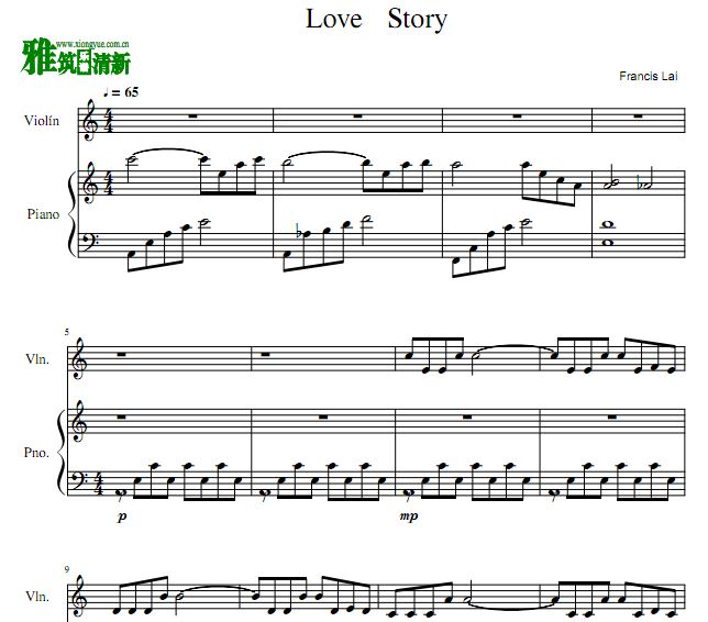 爱情故事主题曲 Love Story小提琴钢琴伴奏谱