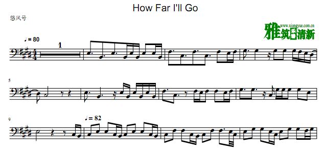 海洋奇缘 How Far I'll Go 上低音号谱