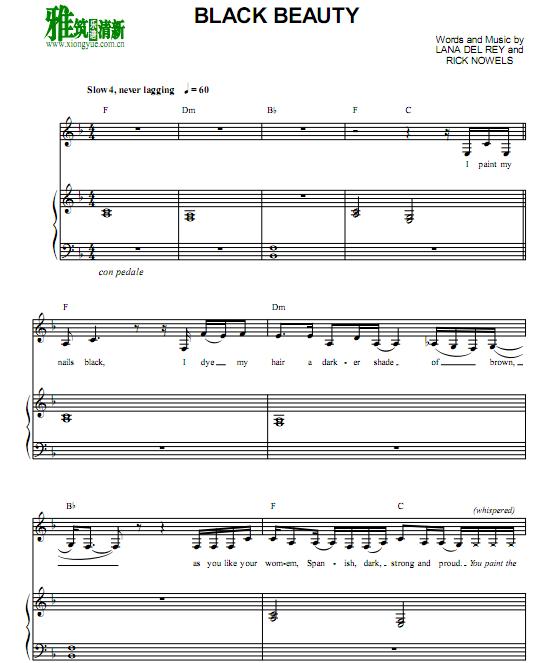 Lana Del Rey - black beauty钢琴伴奏谱
