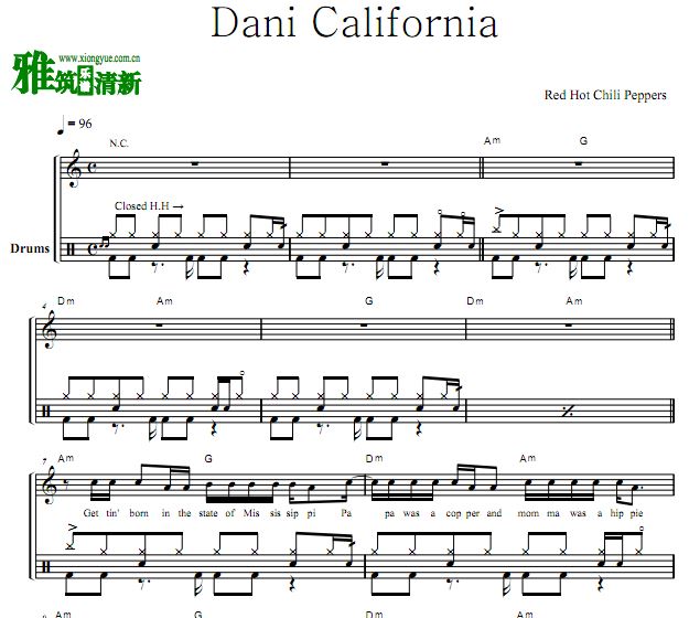 红辣椒乐队架子鼓谱 - Dani California 鼓谱