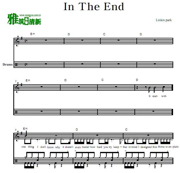 Linkin Park乐队架子鼓谱 - In the end鼓谱