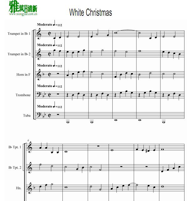 白色圣诞节 White Christmas铜管五重奏谱