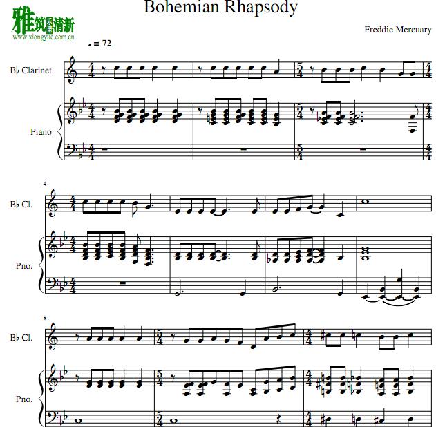 波西米亚狂想曲Bohemian Rhapsody单簧管钢琴重奏谱