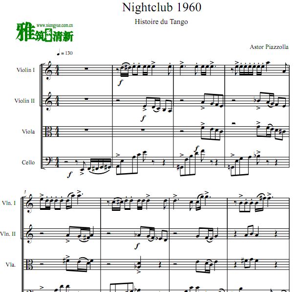 皮亚佐拉 Nightclub 1960弦乐四重奏谱 