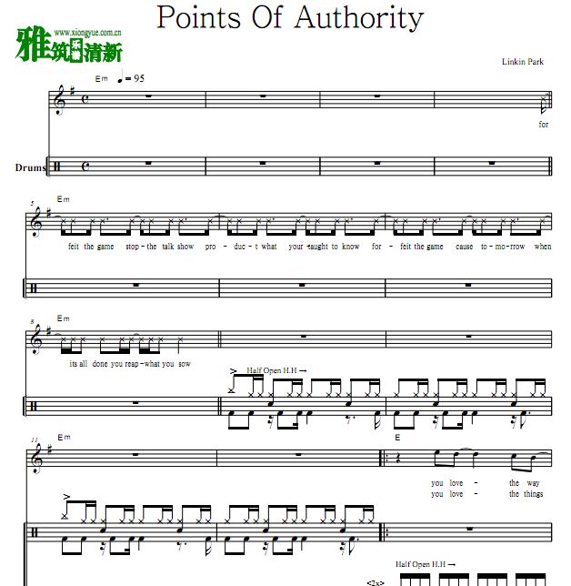 林肯公园 Linkin Park  - Points Of Authority 鼓谱