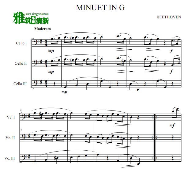贝多芬 G大调小步舞曲大提琴三重奏谱