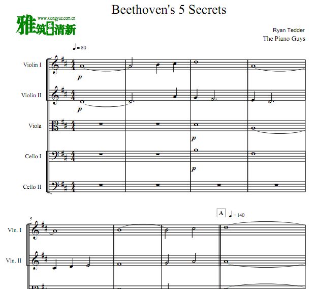 Beethoven's 5 Secrets弦乐五重奏谱