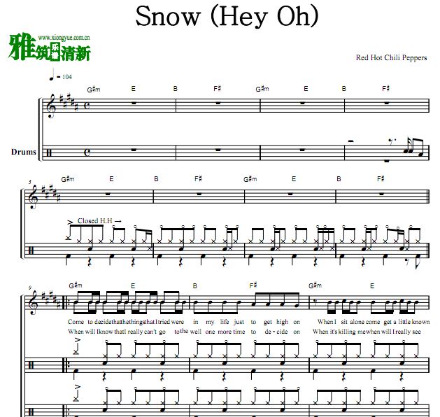 Red Hot Chili Peppers - Snow 架子鼓谱