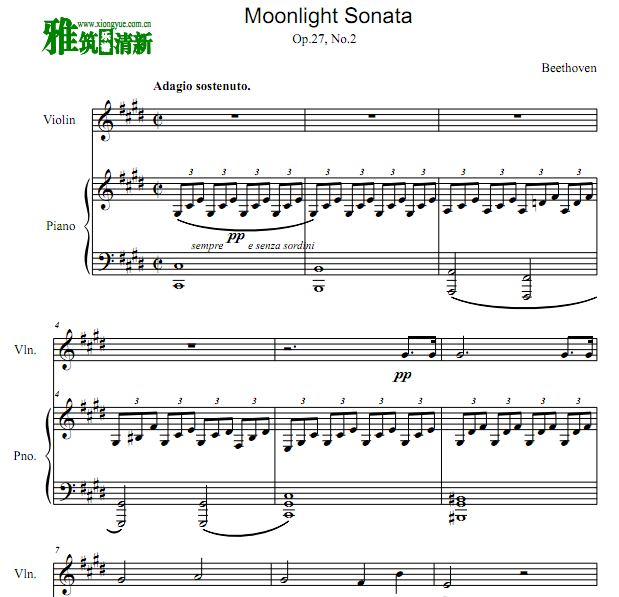 贝多芬 月光奏鸣曲小提琴钢琴合奏谱