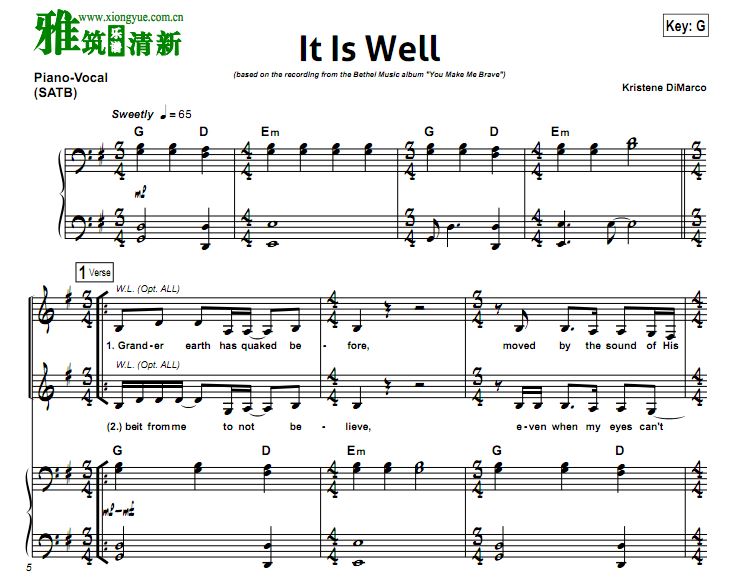 It Is Well 四声部合唱谱