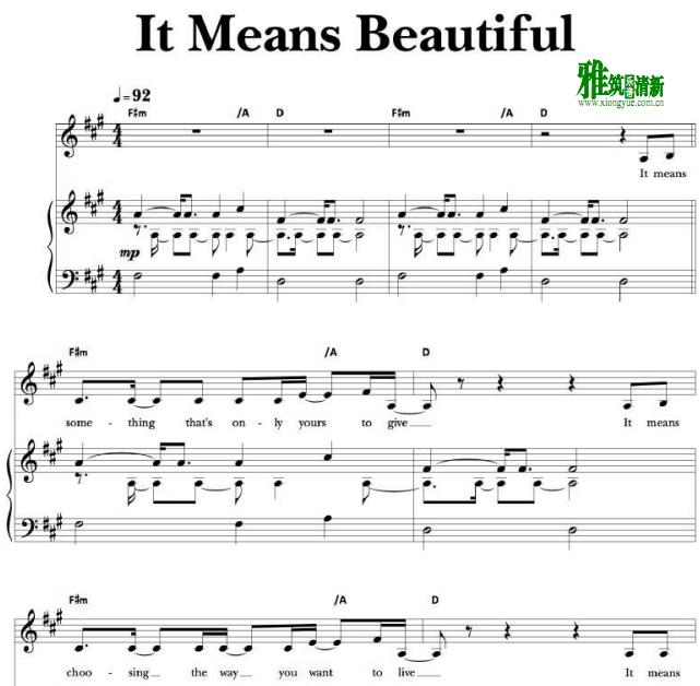 人人都在谈论杰米 It Means Beautiful声乐谱 钢琴伴奏谱